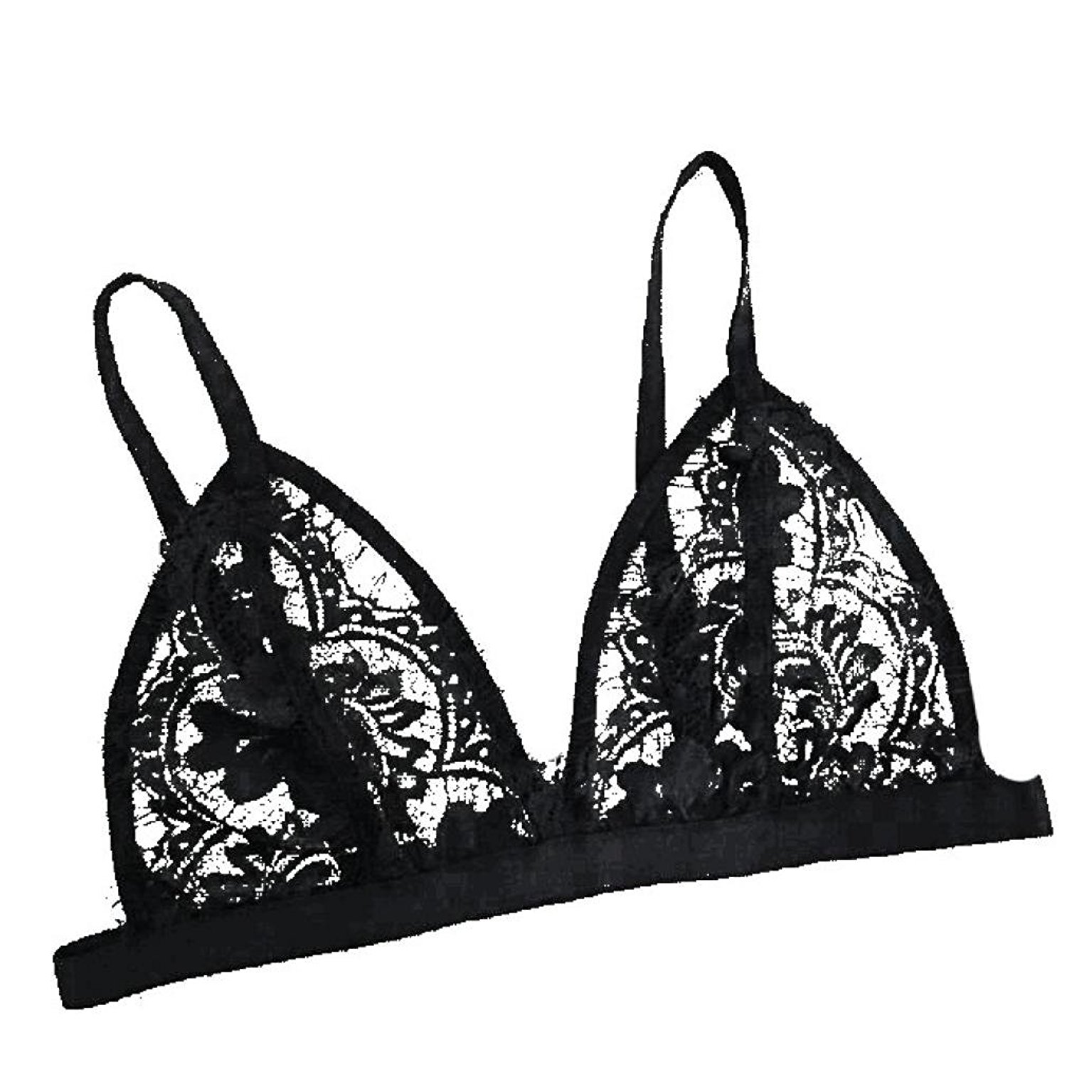 PHOTNO Women Hollow Translucent Underwear Sheer Lace Strap Lingerie Bra