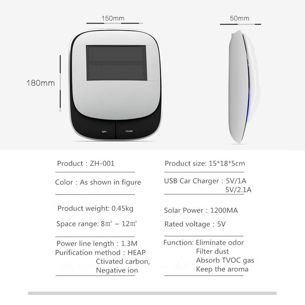 Abory Car Air Freshener Solar Power Car Air Purifier Dualcore Negative Ion Oxygen Bar