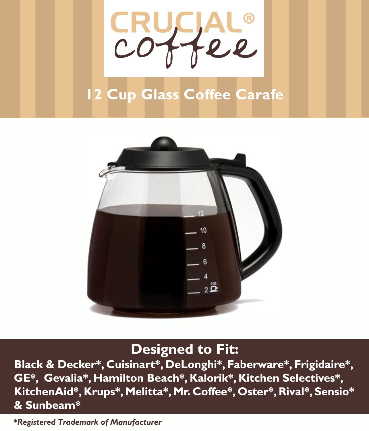 Universal Fit 12 Cup Glass Coffee Carafe Fits Black & Decker, Cuisinart