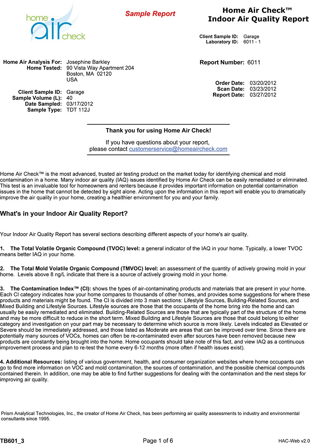 Home Air Check Indoor Air Quality Test for Sick Homes VOCs (Volatile