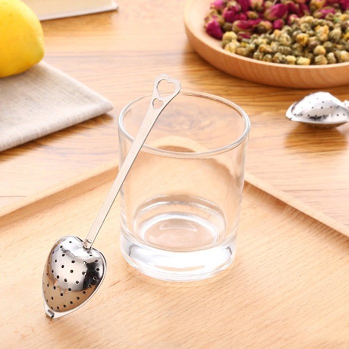 Guardians Tea Filter Long Grip Stainless Steel Mesh Heart Shaped Tea