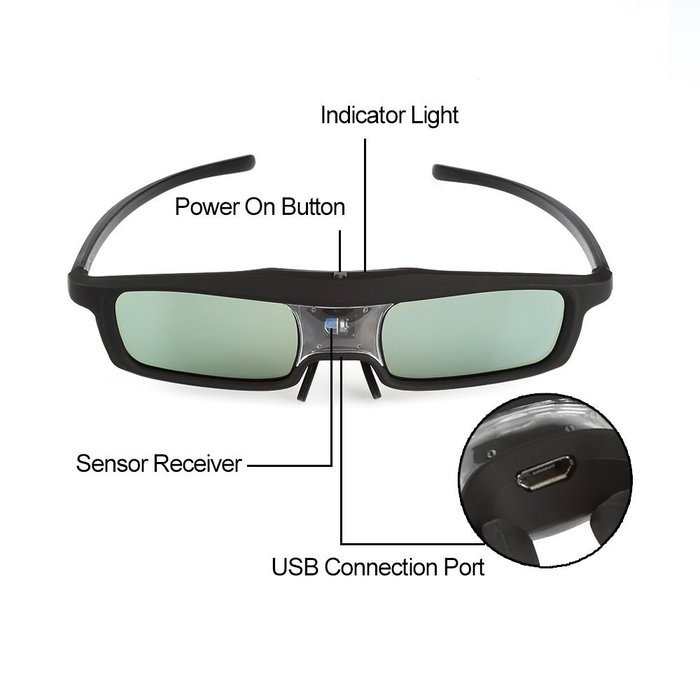 SainSonic 3D Active Shutter Glasses 10M 144Hz Rechargeable Infrared for Acer ViewSonic BenQ