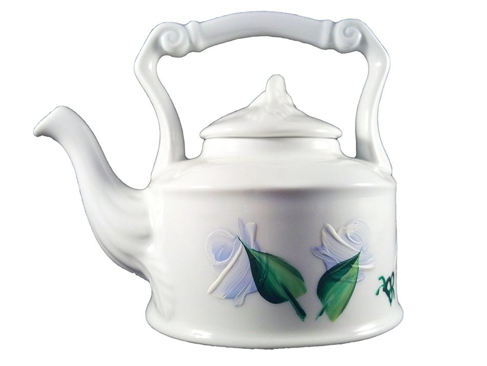 Handpainted Small China Tea Kettle 4 Oz (Red Rosebuds) N7 free image