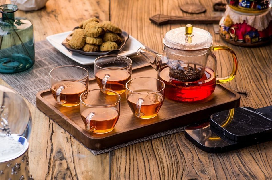 Ceramic Story Heat Resistant Borosilicate Glass Teakettles with 4