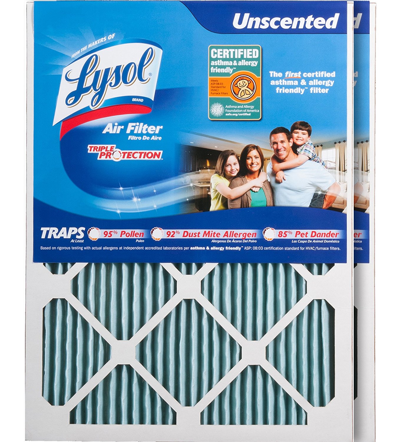 Lysol Triple Protection Furnace/AC Air Filter, 12" x 24" x 1", 2Pack