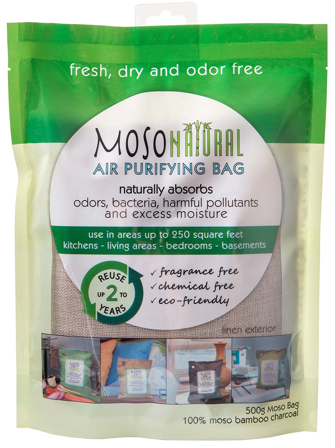 Moso Natural Air Purifying Bag 500g Charcoal Color Naturally Removes