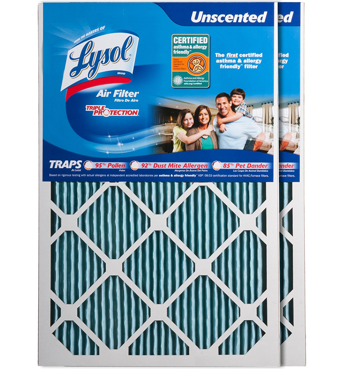 Lysol Triple Protection Furnace/AC Air Filter, 12" x 24" x 1", 2Pack