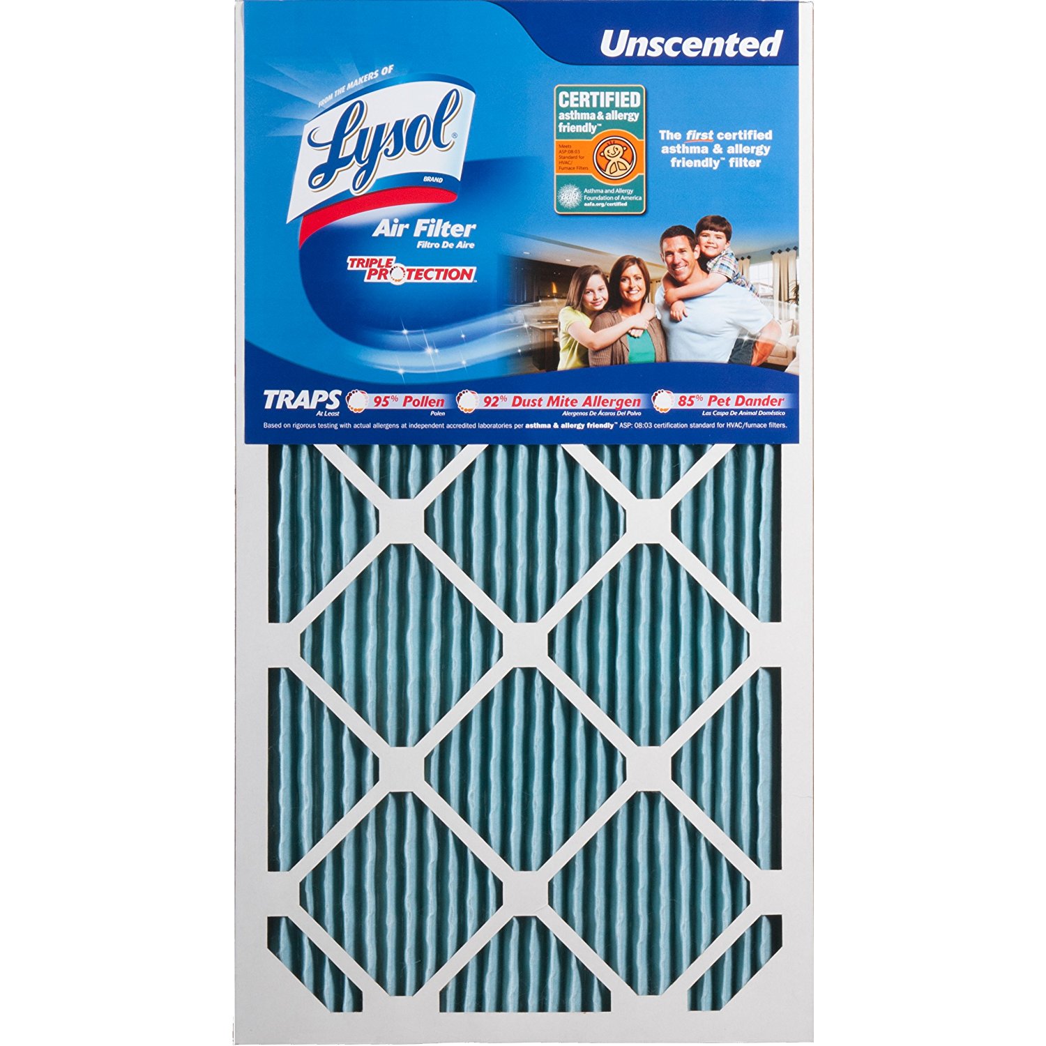 Lysol Triple Protection Furnace/AC Air Filter, 12" x 24" x 1", 2Pack