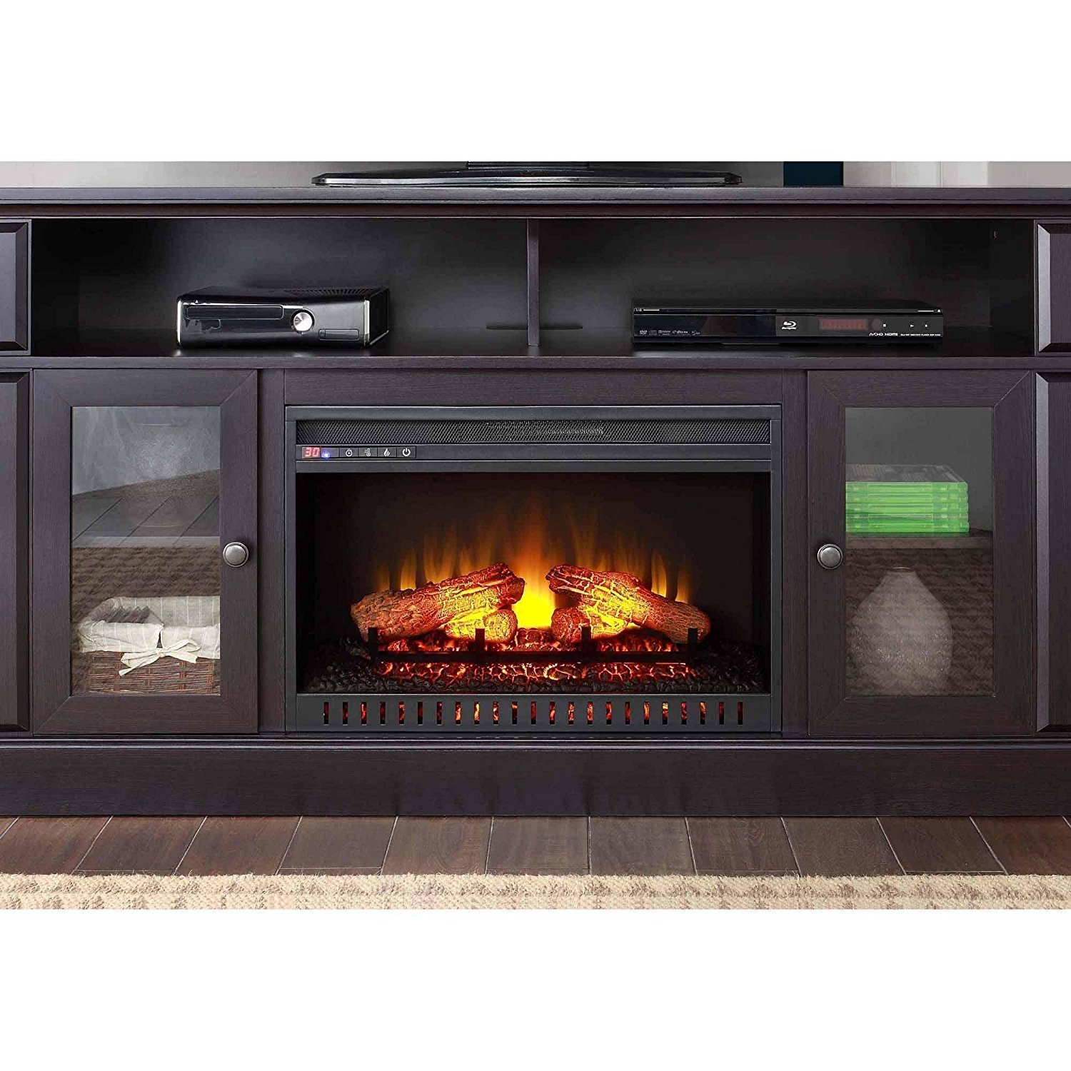 Brown Whalen Remote Control Barston Fireplace Media Console For TV's Up