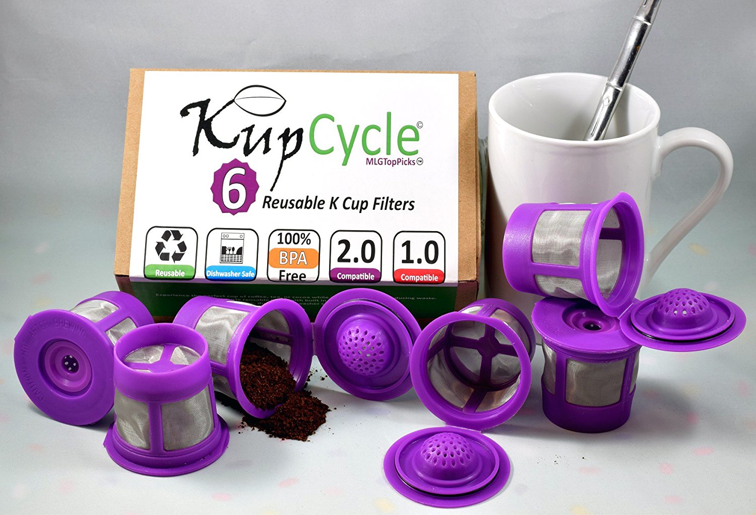 6 Pack KupCycle Reusable K Cup Filters for Keurig 2.0, Backwards