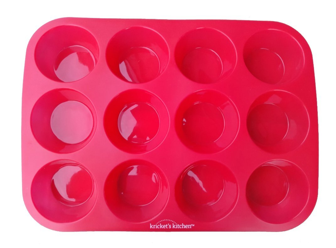 Kricket's Kitchen 12 Cup Red Silicone Cupcake Pan / Non Stick Muffin