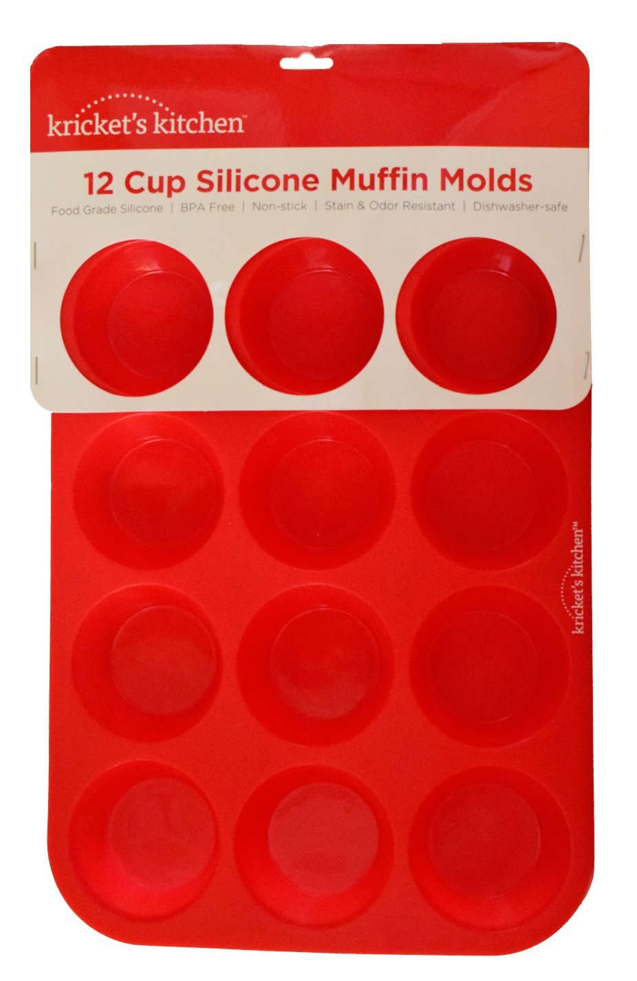 Kricket's Kitchen 12 Cup Red Silicone Cupcake Pan / Non Stick Muffin