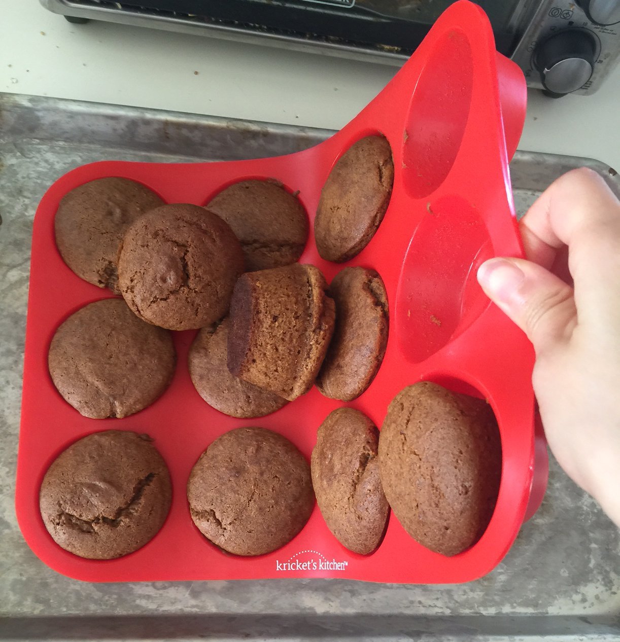 Kricket's Kitchen 12 Cup Red Silicone Cupcake Pan / Non Stick Muffin