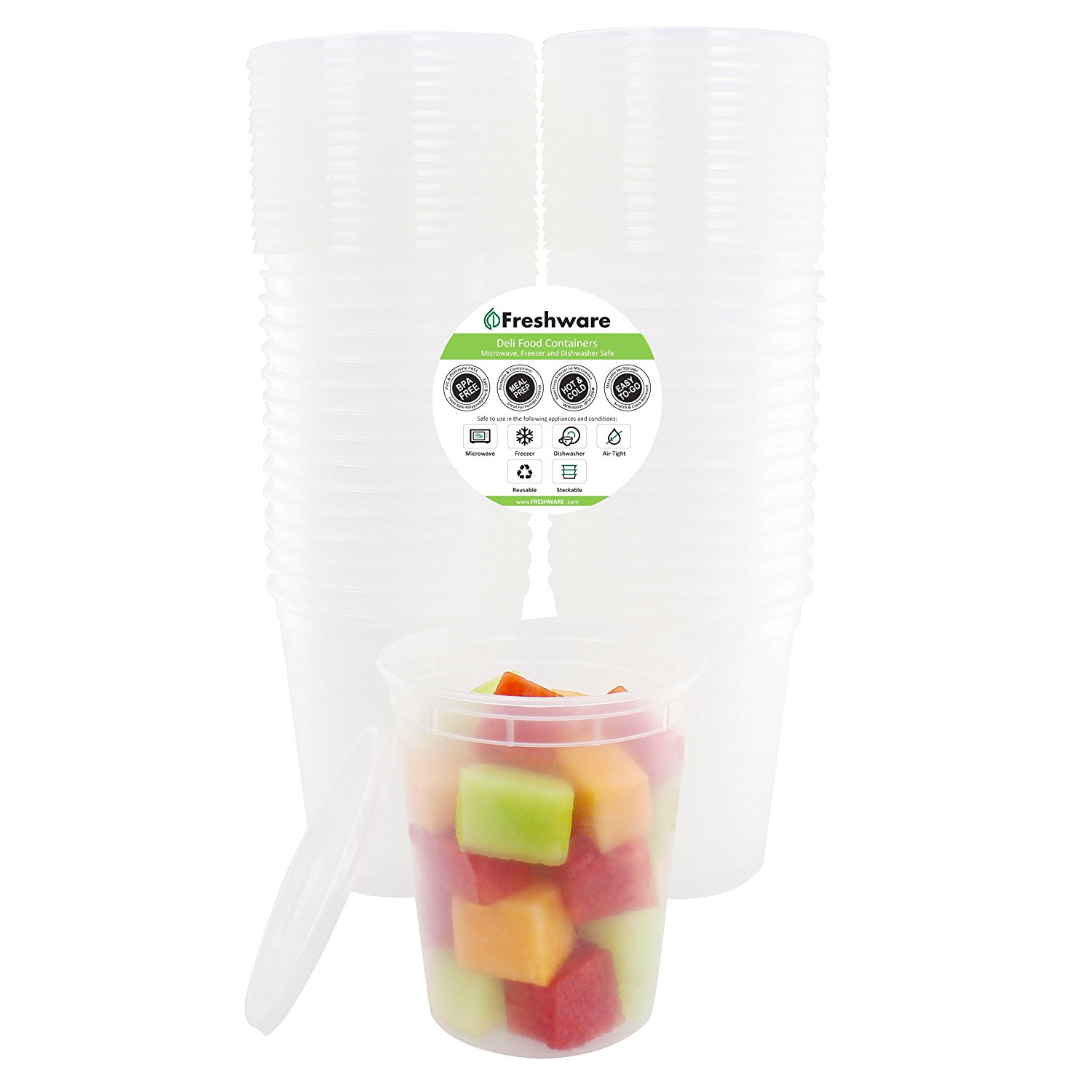 Freshware 24Pack 32 oz Plastic Food Storage Containers with Airtight