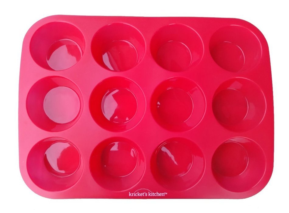 Kricket's Kitchen 12 Cup Red Silicone Cupcake Pan / Non Stick Muffin