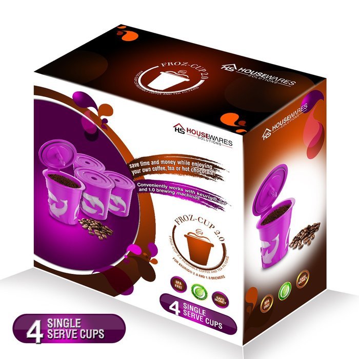 FROZCUP 2.0 4 Refillable/Reusable K Cups for Keurig 2.0 K200, K300, K400, K500 Series and