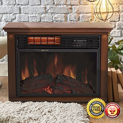 New Large Room Infrared Quartz Electric Fireplace Heater Honey Oak