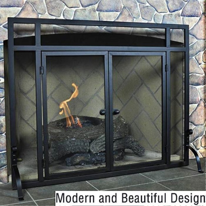 WoodEze Single Panel Flat Fireplace Screen with Doors 44'' W x 33'' H
