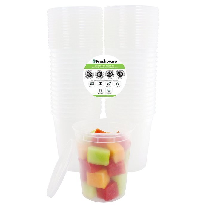 Freshware 24Pack 32 oz Plastic Food Storage Containers with Airtight Lids Restaurant Deli