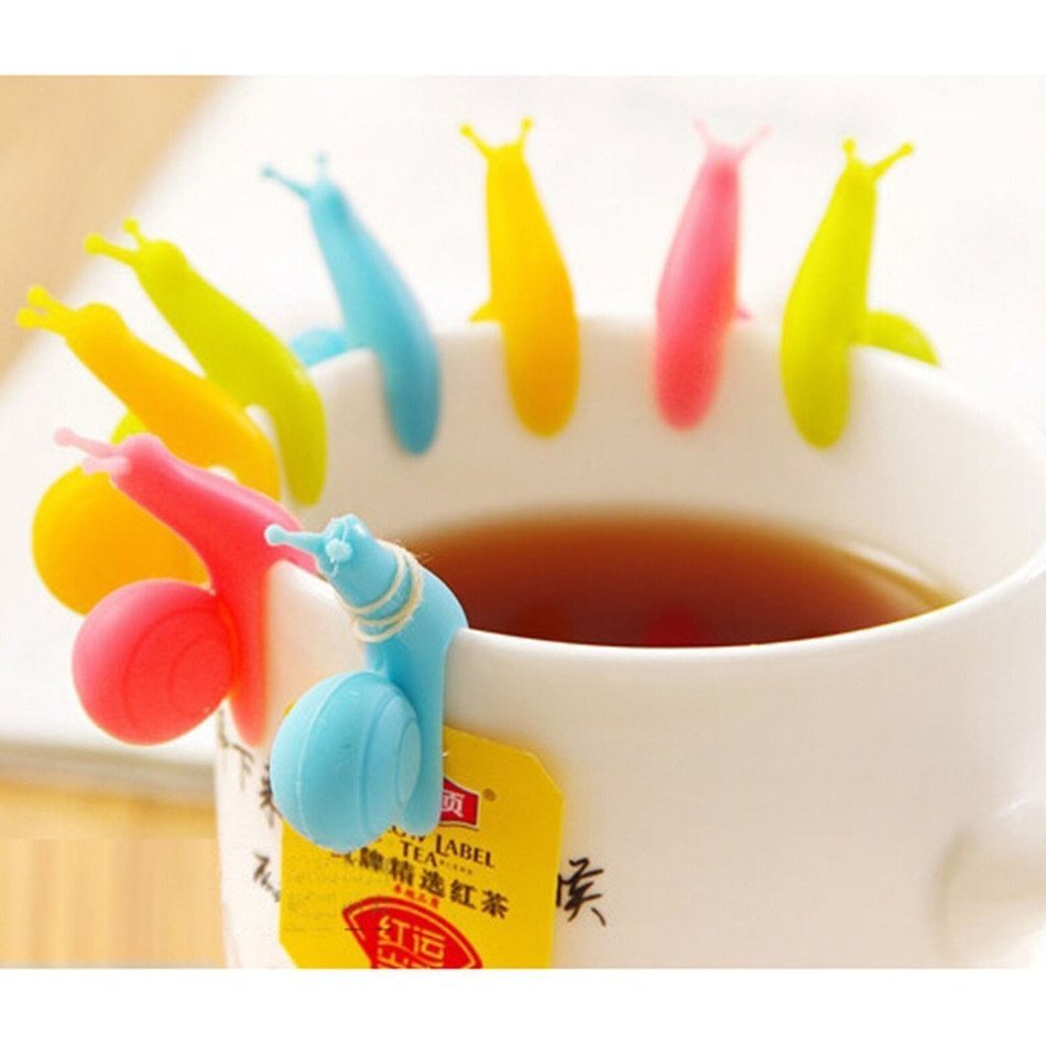 HuntGold 5Pcs Snail Shape Silicone Tea Bag Holder Cup Candy Colors Gift