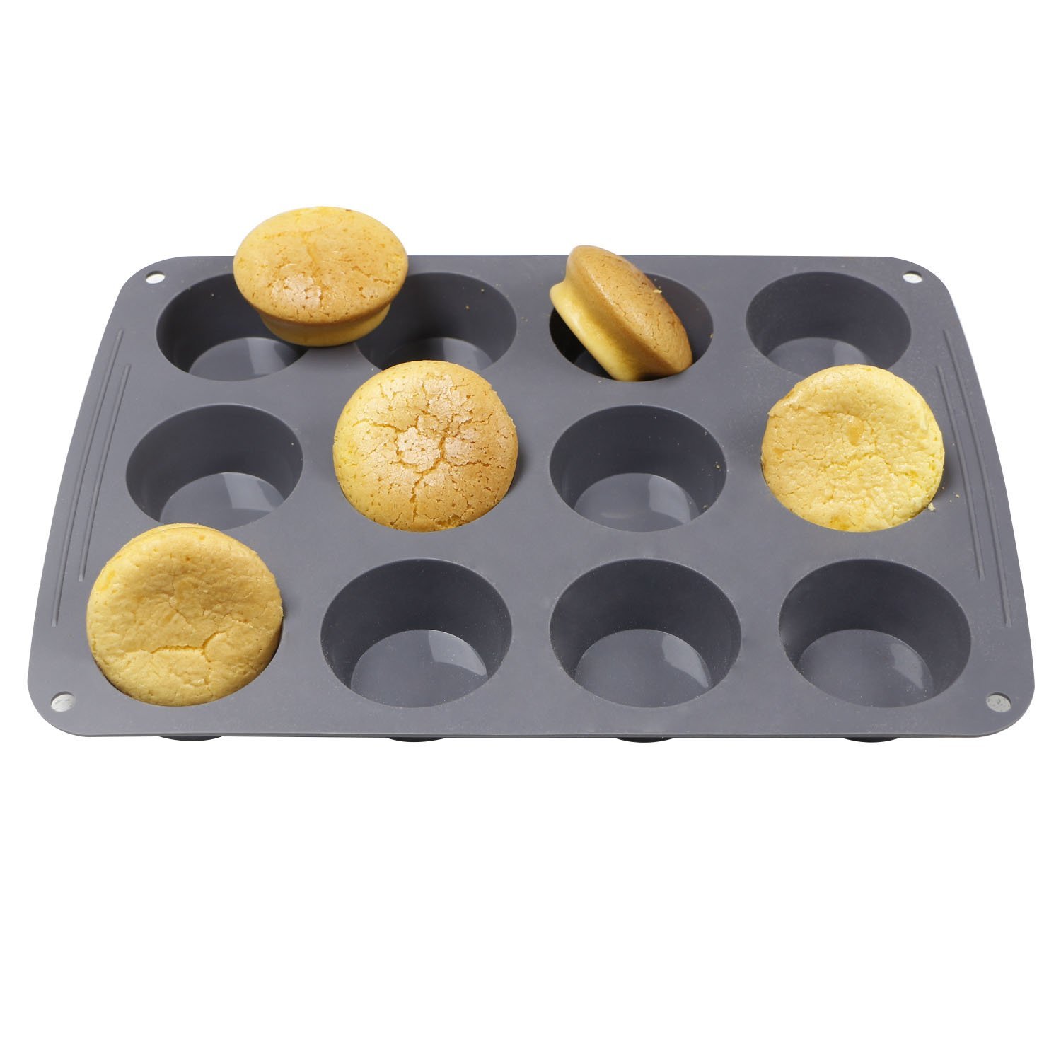ake 12Cup Silicone Muffin Pan, Cake Pan, Cupcake Pan (Grey, 2pack), Standard Size N2 free