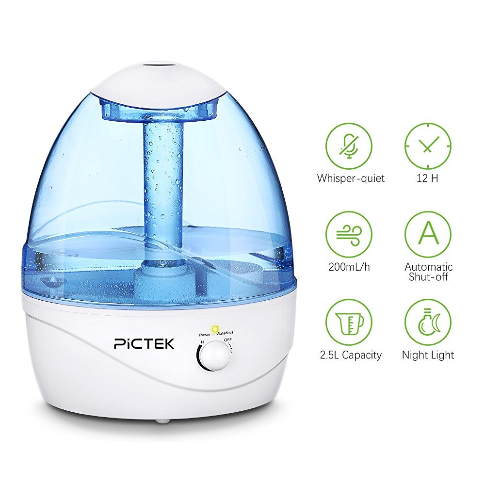 Pictek Cool Mist Ultrasonic Humidifier, 2.6Liter Whole House Humidifiers , Germproof Water Tank