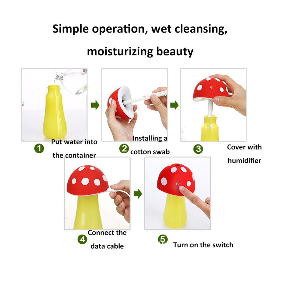 Yquelle Mini USB Ultrasonic Humidifier Mushrooms Humidifier with LED