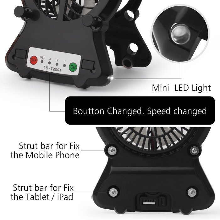 Zuoao Personal Fan Portable Mini usb Desk Rechargeable Fan with Phone