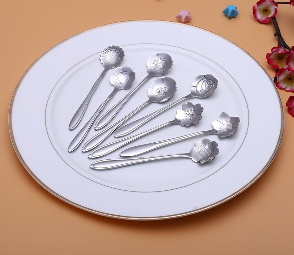 SHENFAN Stainless Steel Tableware Creative Flower Coffee Spoon, Stirring Spoon, Sugar Spoon