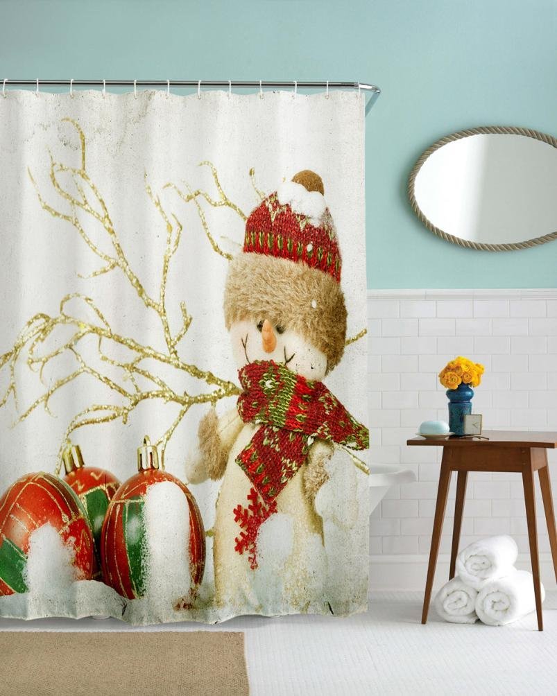 AutumnFall Winter Holiday Snowman Christmas Fabric Shower Curtain