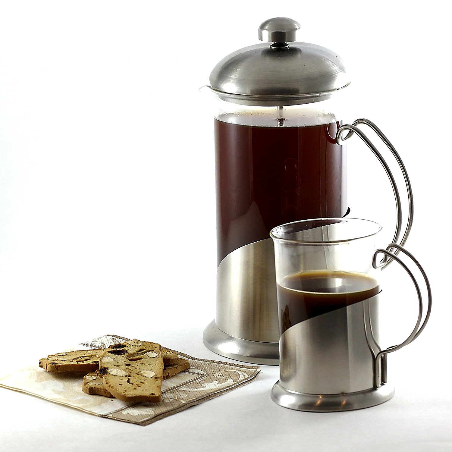 GSG French Coffee Press with Two Matching Cups Glass & Stainless