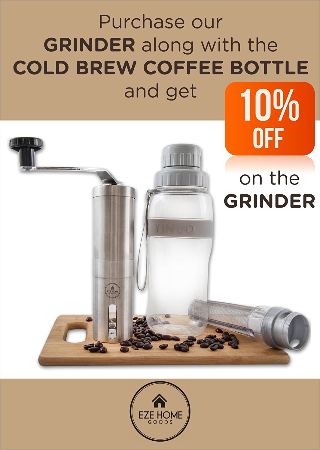 EZE Homegoods Cold Brew Iced Coffee Maker Travel Bottle (Grey) 28 oz