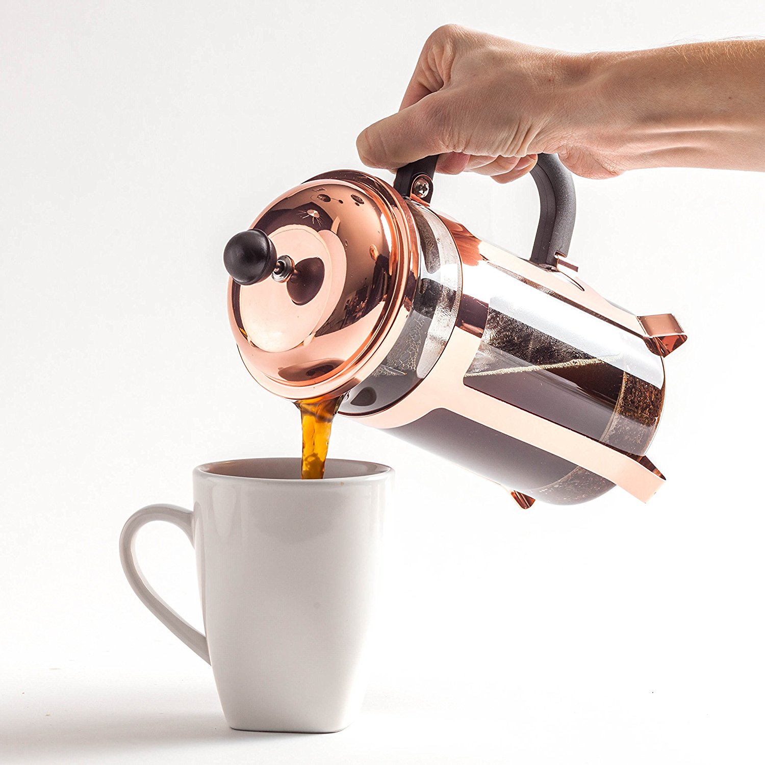 Copper French Coffee Press & Tea Infuser Heat Toughened Glass Cafe