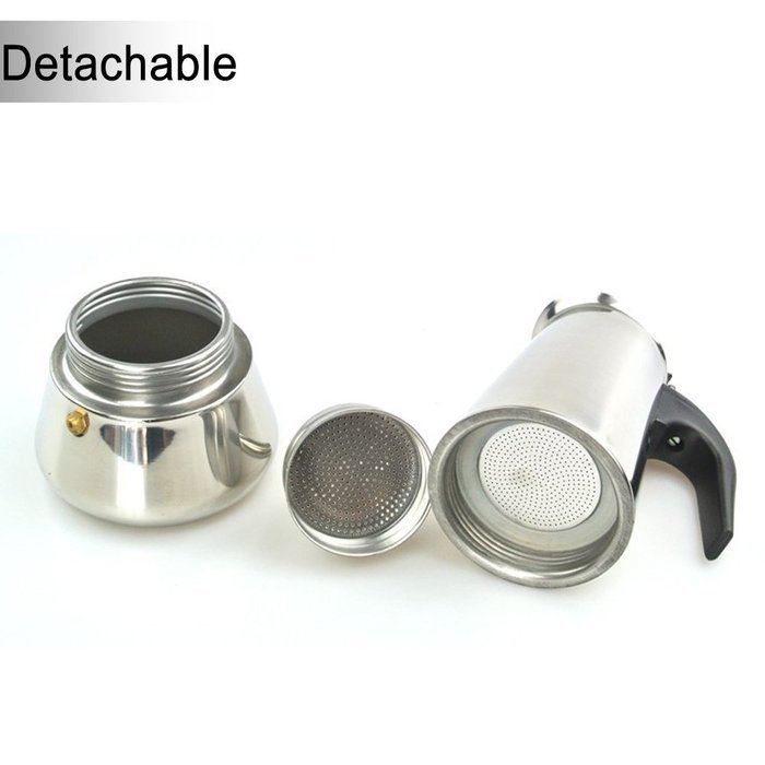 2Cup Stove Top Espresso Pot Coffee Maker Percolator, Stainless Steel