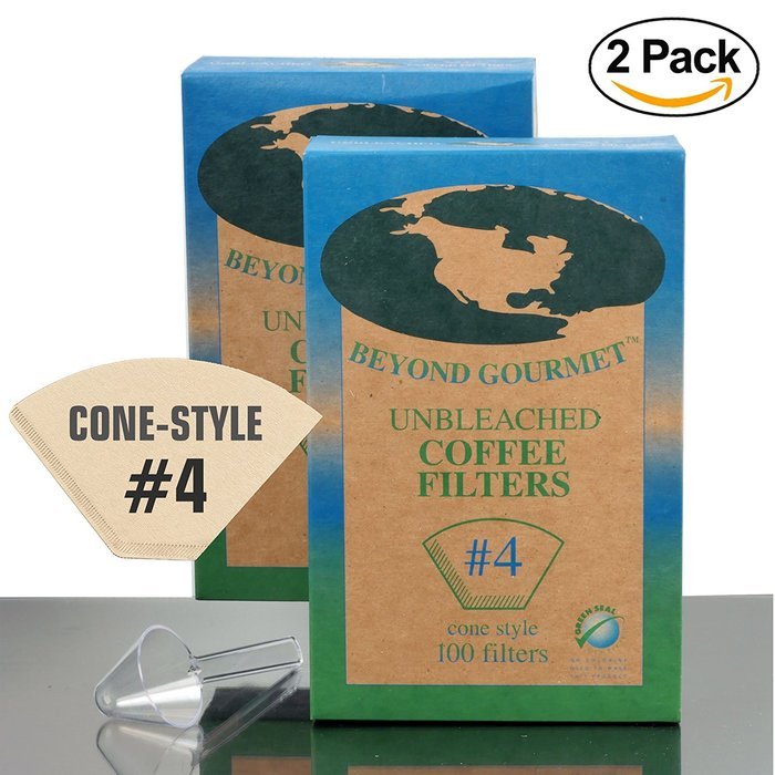 4 Cone Paper Coffee Filters Brown, Unbleached, Chlorinefree (4