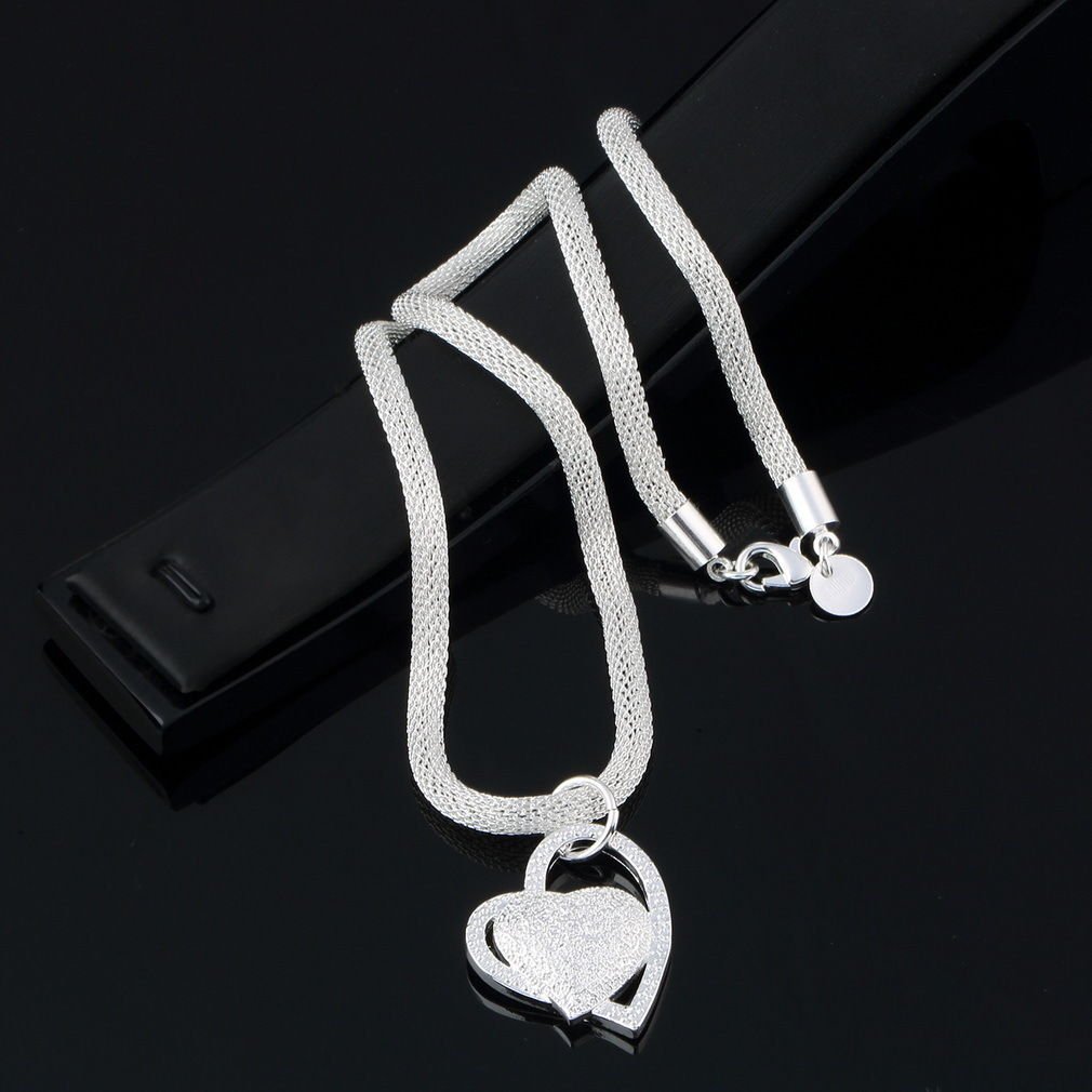 New Fashion 925 Silver Color Charm Heart Pendant Beautiful women Necklace box EA N4 free image