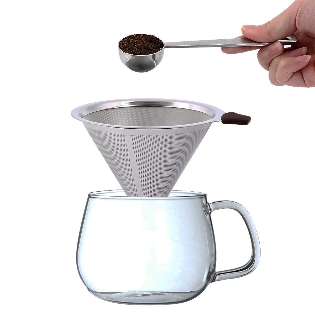 INeibo Stainless Steel Coffee Dripper Reusable Pour Over Filter Cone