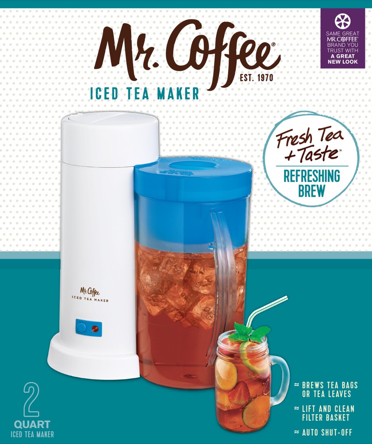 Mr. Coffee 2Quart Iced Tea Maker for Loose or Bagged Tea, Blue free