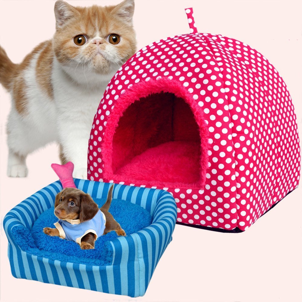 KAKA(TM) Pets Cute Warm Bed Dogs Sleeping House Pink Color Rose Dots M