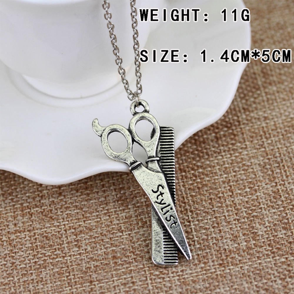 Women's Fashion Silver Hairdresser Scissors Comb Stylist Pendant Chain