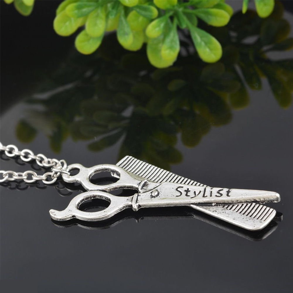 Women's Fashion Silver Hairdresser Scissors Comb Stylist Pendant Chain