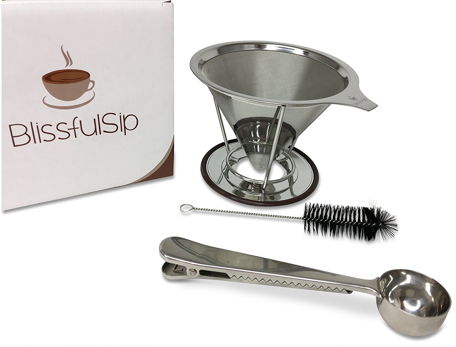 Blissful Sips Pour Over Coffee Filter (Single Cup) Stainless Steel