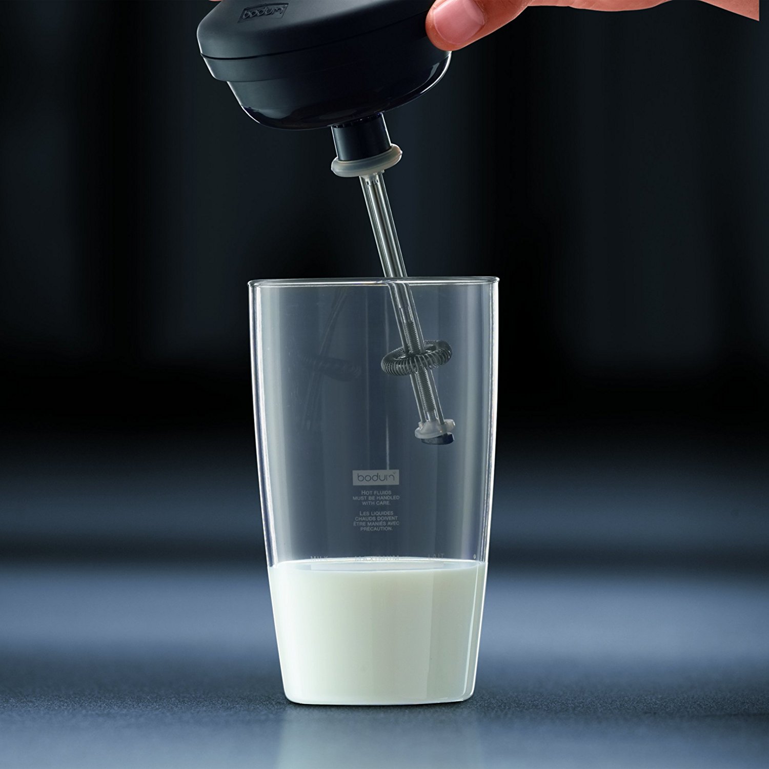 Bodum 1086401G Latte Milk Frother Battery Operated Glass, 6 oz, Black