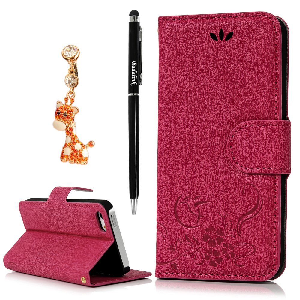 IPhone SE Case,iPhone 5S Case,iPhone 5 Case Flip Wallet Case Stand Vintage Embossed Flowers PU