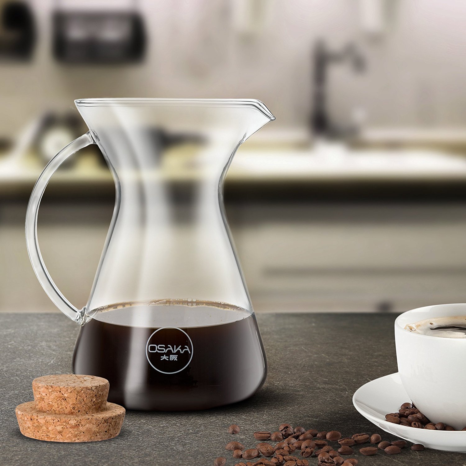 Osaka Pour Over Coffee Brewer Beautiful Glass Carafe with Stainless