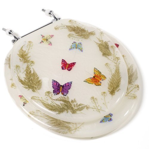 Comfort Seats C1B6R9BFCH Acrylic Toilet Seat with Chrome Hinges, Round, Butterflies by Comfort