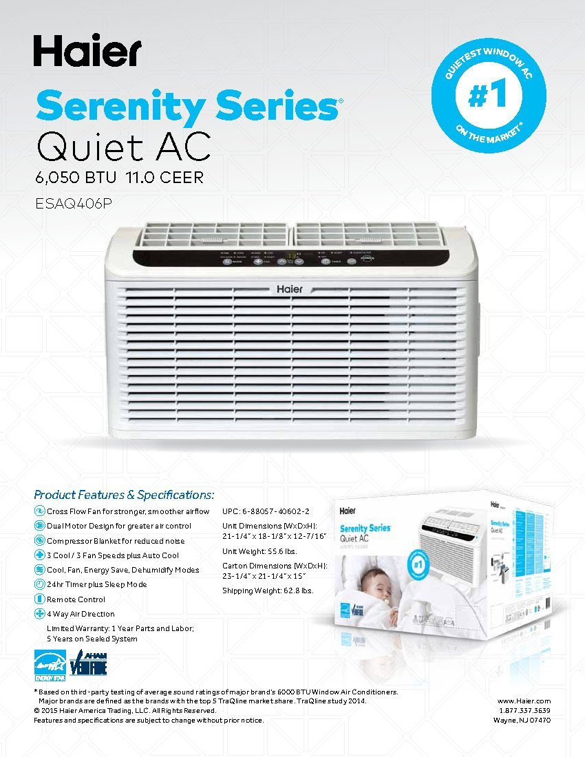Haier ESAQ406P Serenity Series 6050 BTU 115V Window Air Conditioner