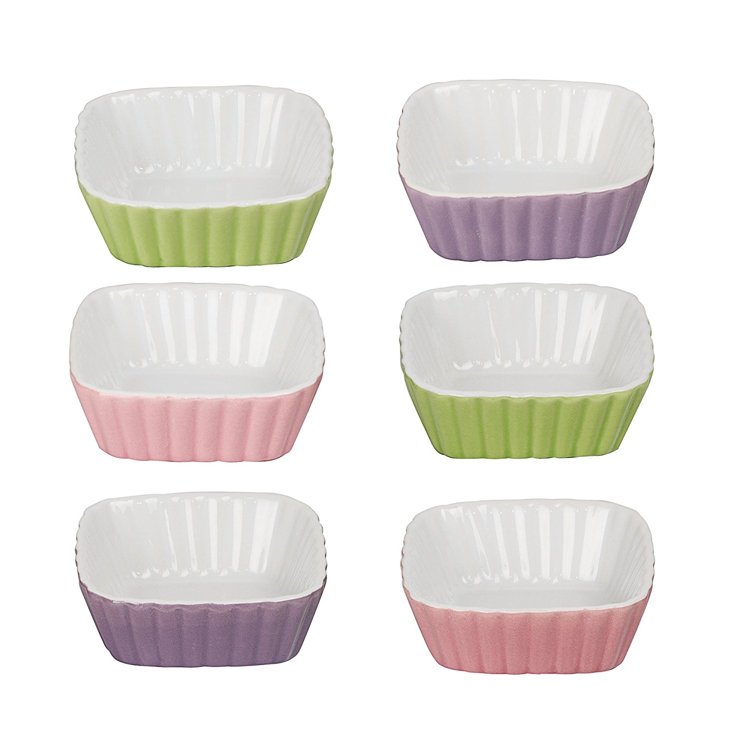 DOYOLLA Set of 6 Square Shaped Porcelain Oven Safe Ramekin Dessert