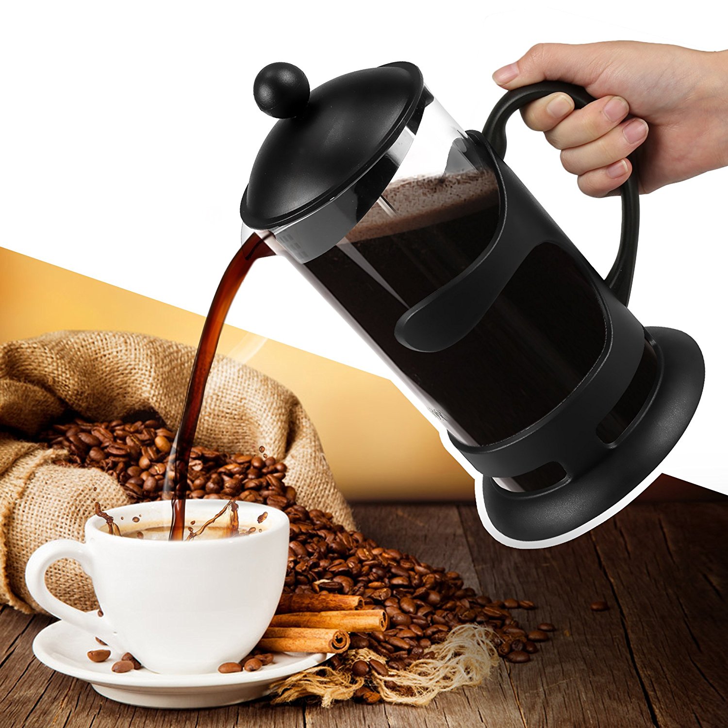 Homdox French Press Glass and PP Plastic Coffee Maker, 8 Coffee Cups (1