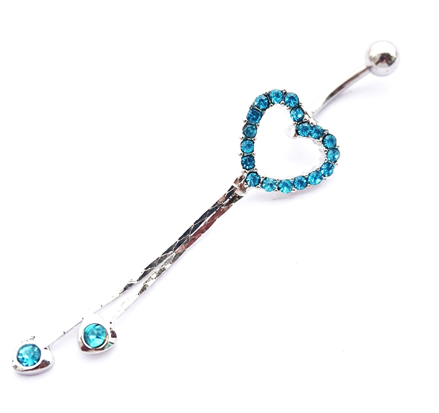 Dedegui 14g Blue hearts tassels Dangling Belly Button Navel Ring Body